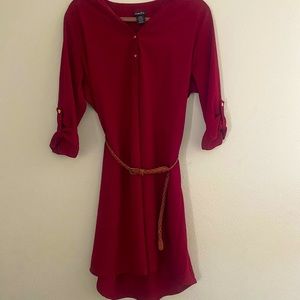 Women’s XL Maroon Knee Length Dress with Half Cuff Sleeve and Braided Belt